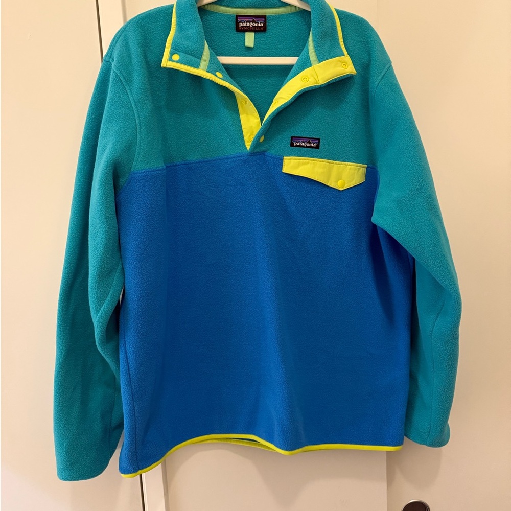 Patagonia Turquoise and Royal Blue Fleece Jacket